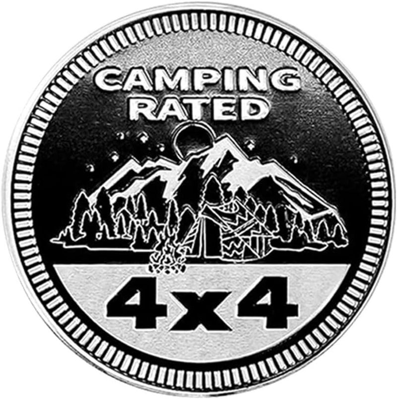 GLSOWEE Camping Badge Rated Car Emblem, 4 x 4 3D Metal Car Badge Decals Stickers Round Emblem Decals, Car Exterior Emblems Badge Compatible with Jeep Wrangler Vehicles Trucks SUV RV - Image 1